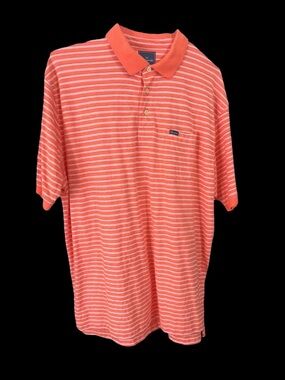 Faconnable Coral and White Striped Polo Shirt
